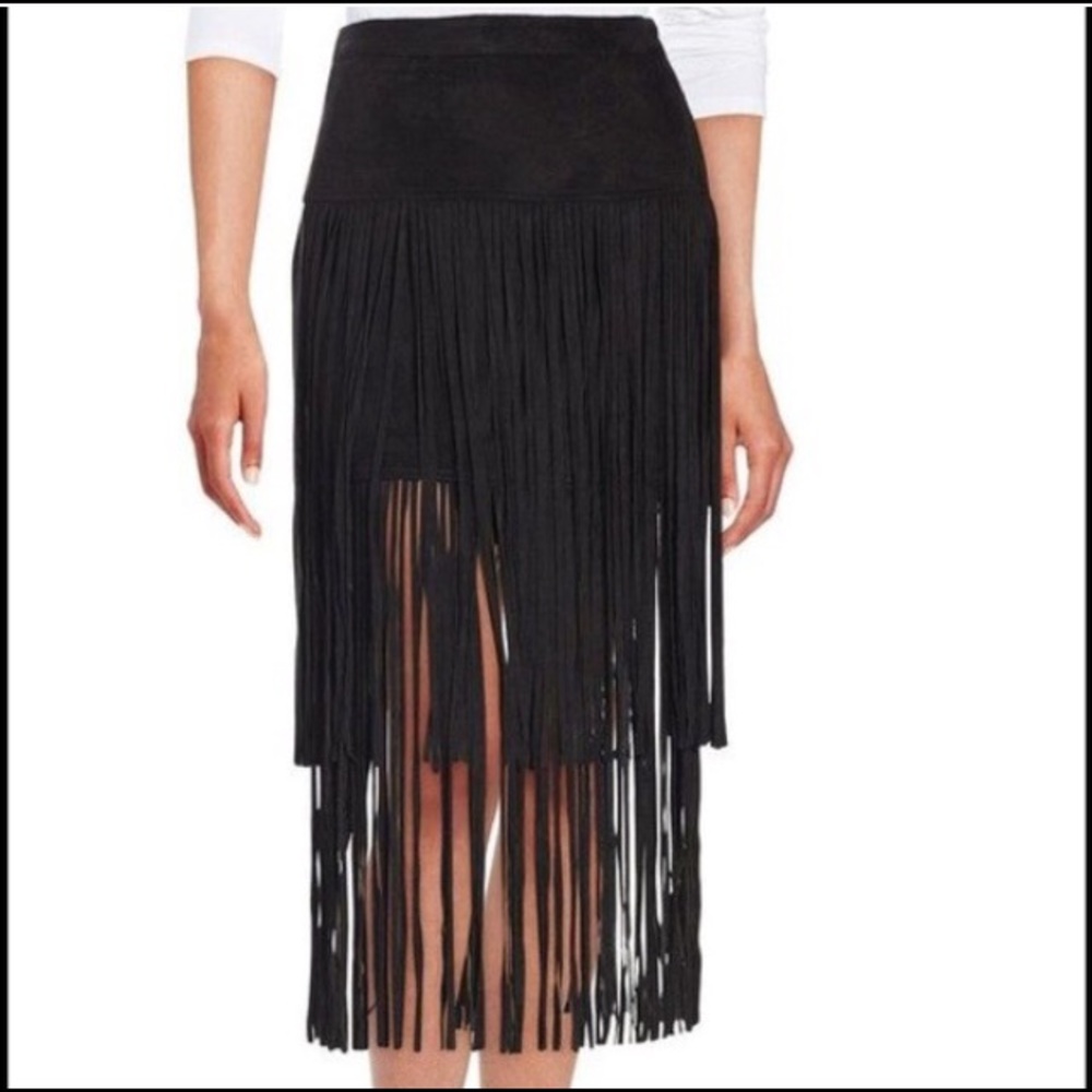 Tommy Bahama Black Suede Fringe Skirt